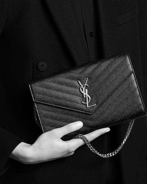 ysl monogram chain wallet all black